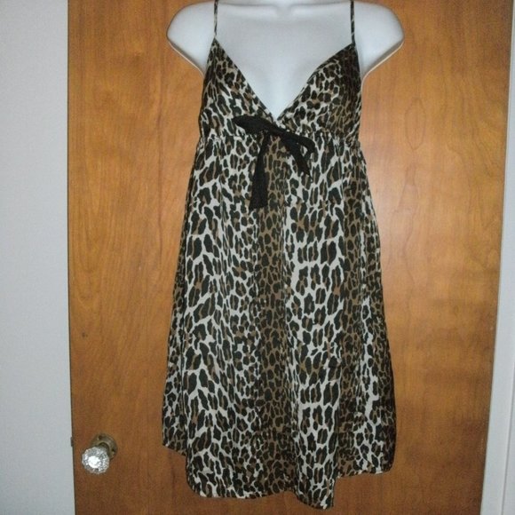 Sophie & Me Tan Brown & Black Silky Animal Print Nightie Chemise Gown Lingerie L - Picture 1 of 3